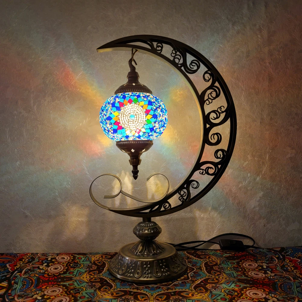 Handmade moon shape Turkish mosaic moon table bedside moon lamp