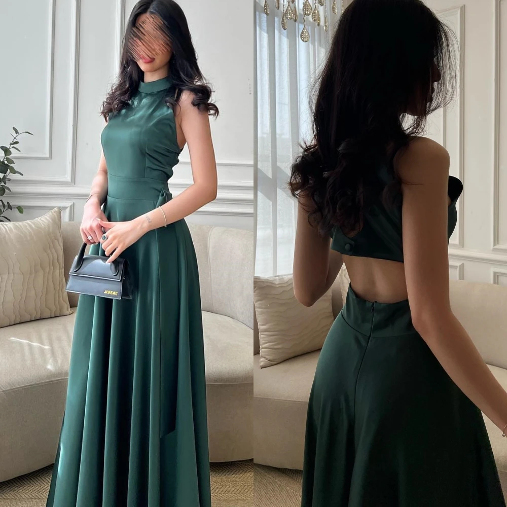 

Prom Exquisite High Quality Collar A-line Anke Length Evening Dresses Formal Ocassion Gown Satin vestidos de fiesta para mujer