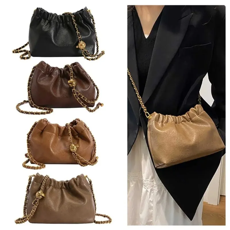 Women's Crossbody Tote Bag PU Leather Hobo Bag Fashionable Retro Bucket Bag Korean High-End Chain Crossbody Bag image 2