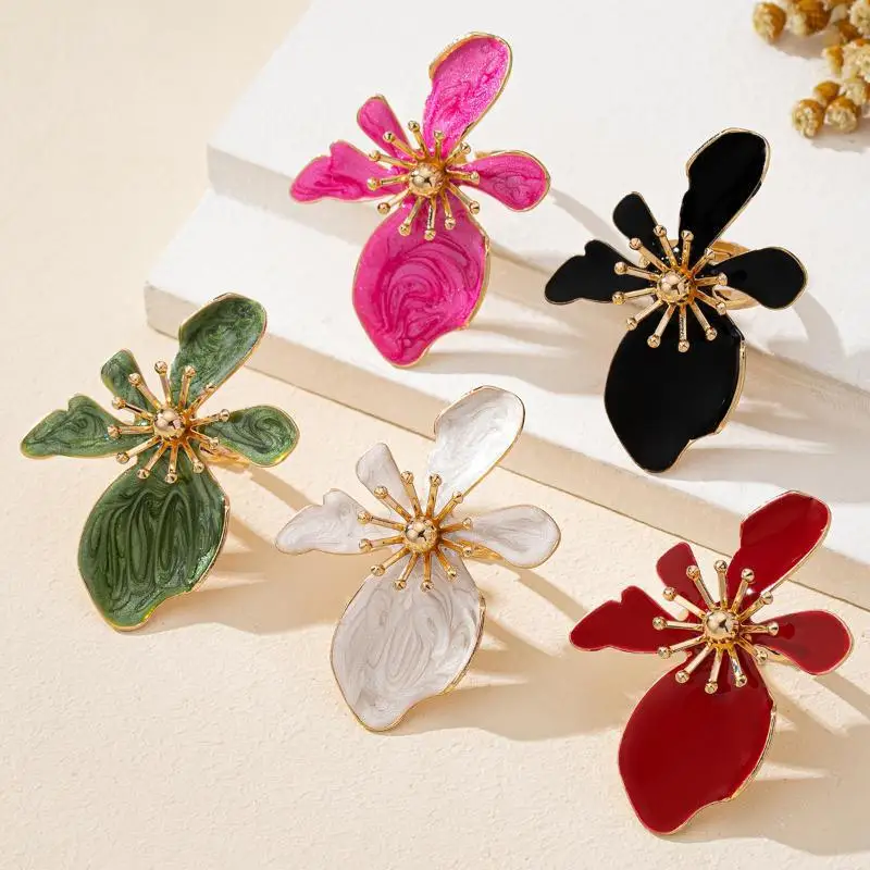 Vibrant Enamel Flower Ring Gold Tone Detailing Bold: Stylish Design Parties Date Nights Daily Wear
