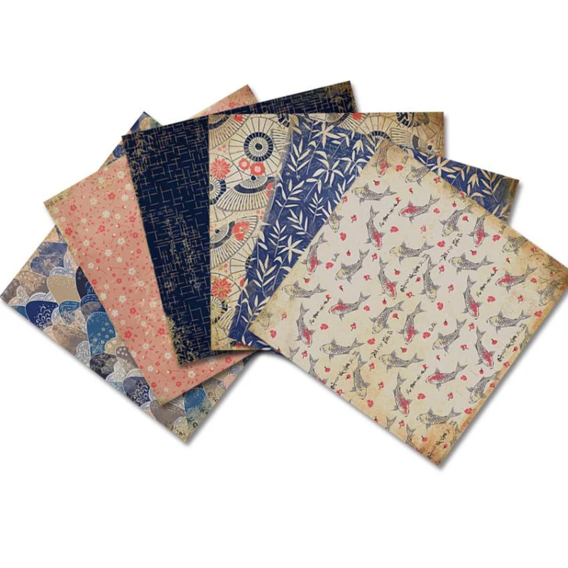 Vintage Japanese Style Scrapbook Paper Pad 6x6inch Assorted Pattern decoupage Cardstock Paper Single-Sided Decorative Card