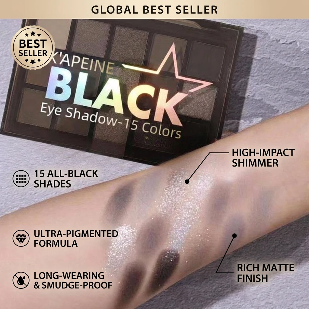 15 Colors Smokey Black Eyeshadow Palette Dark Grey Shimmer Matte Eye Shadow Pallet Smokey Eyeshadow for Goth Makeup 1pcs 2026
