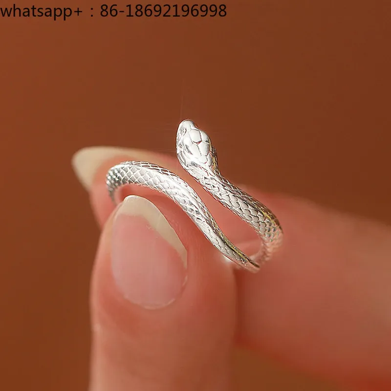 S999 Foot Silver Spirit Snake Sterling Silver Ring, Men's and Women's Tail Rings, Small Snake Couple Rings, Natal Year Ring