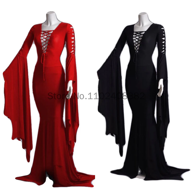 

Plus Size S-5XL Witch Ghost Halloween Cosplay Costume Gothic Maxi Dress Pagan Pixie Vampire Black Lace Up Gown Robe For Women