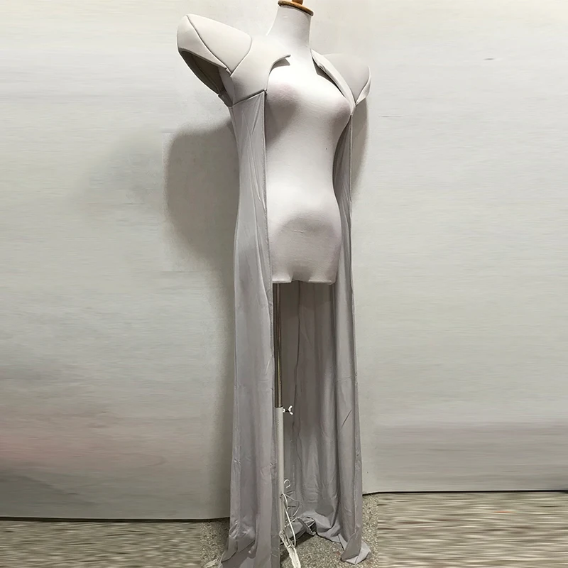 Drag Queen Stage Costume Shoulder Pads Long Cloak Grey Nightclub Bar Gogo Dance Rave Clothes Singer Ds Performance Outfit 3453
