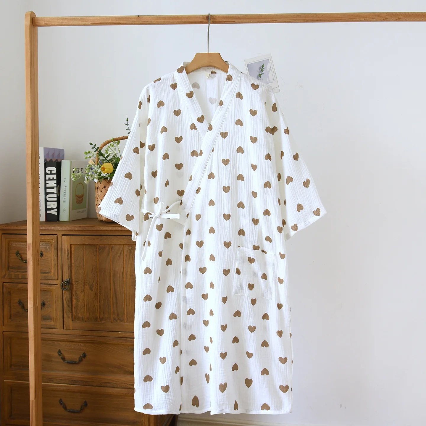 New Bathrobe Women's Shower 100% Cotton Gauze Nightgown Kimono Pajamas Robe Cardigan Print Sleepwear Loungewear Home Clothes