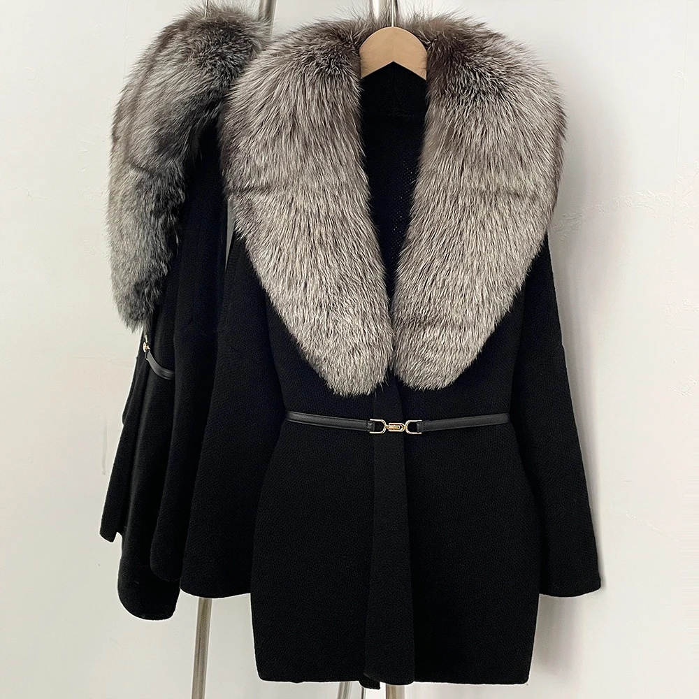 Real Fox Fur Jacket Women's Sweater Oversize Sweater Women's Knitted Jacket with Natural Fur Female Knit Coat Clothing Outerwear