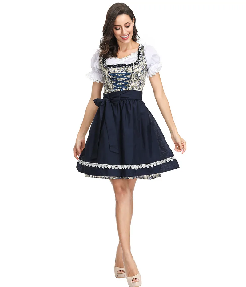 German Oktoberfest Dirndl Dress for Women Cosplay Tavern Wench Beer Maid Waitress Outfit Puff Sleeve Lace Up Maid Festival Dress