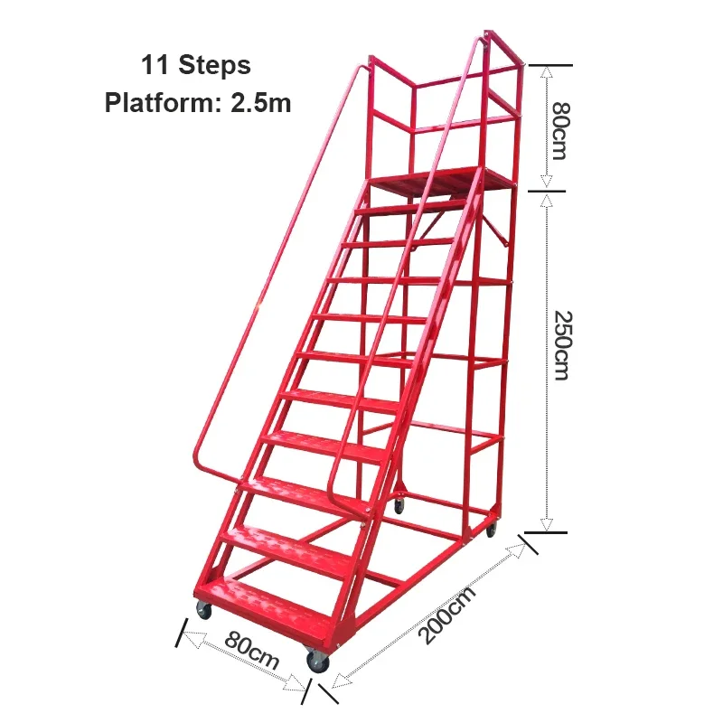 

Steel Multifunctional Portable Customized Heavy Duty Stepladder 9 Steps Ladder Cart with Wheels and Handrail