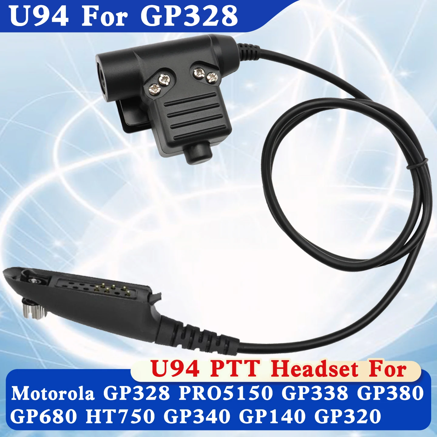 NEW Tactical U94 PTT for Motorola GP140 GP320 GP328 GP329 GP338 HT750 MTX850 MTX850LS PTX760 Earpiece Cable Plug Adapter