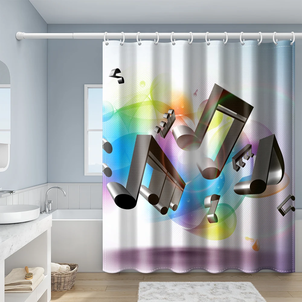 Music Painting Art Night Scene Shower Curtains Bathroom Curtain Frabic Waterproof Polyester Bath Curtain with Hooks