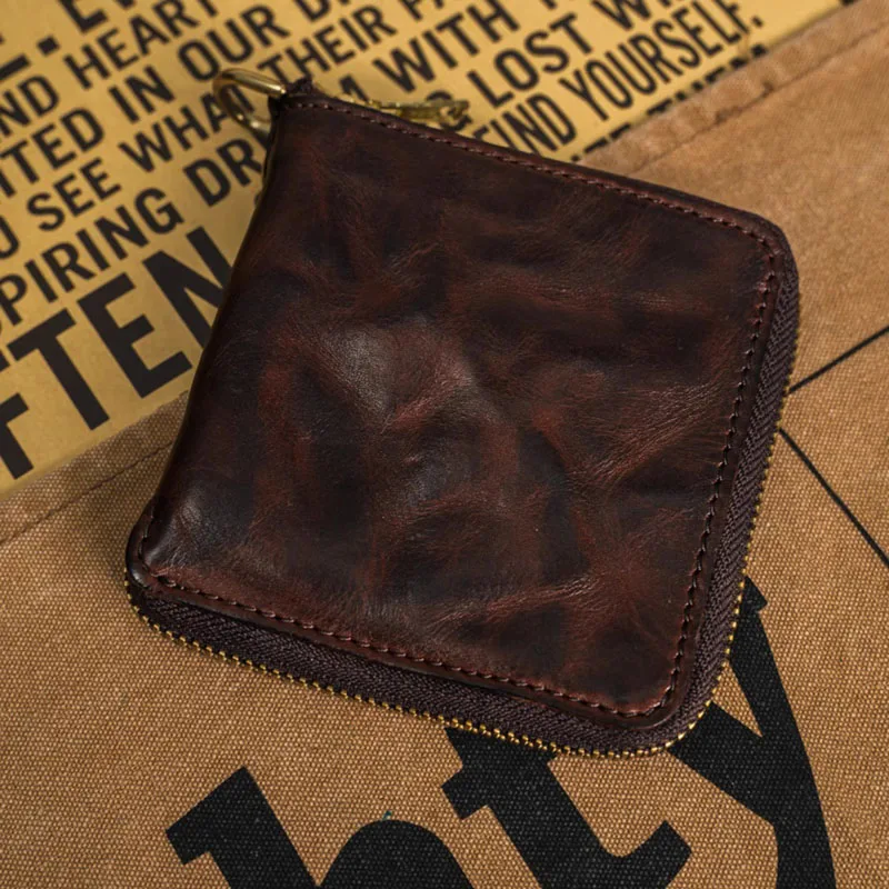 AETOO  European and American retro short zipper top layer cowhide wallet, genuine leather handcrafted wallet, men's horizontal w