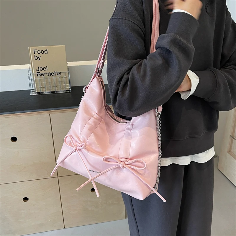 LEFTSIDE Bow Small PU Leather Shoulder Bags for Women 2024 Korean Fashion Females Silver Crossbody Bag Lady Simple Handbags