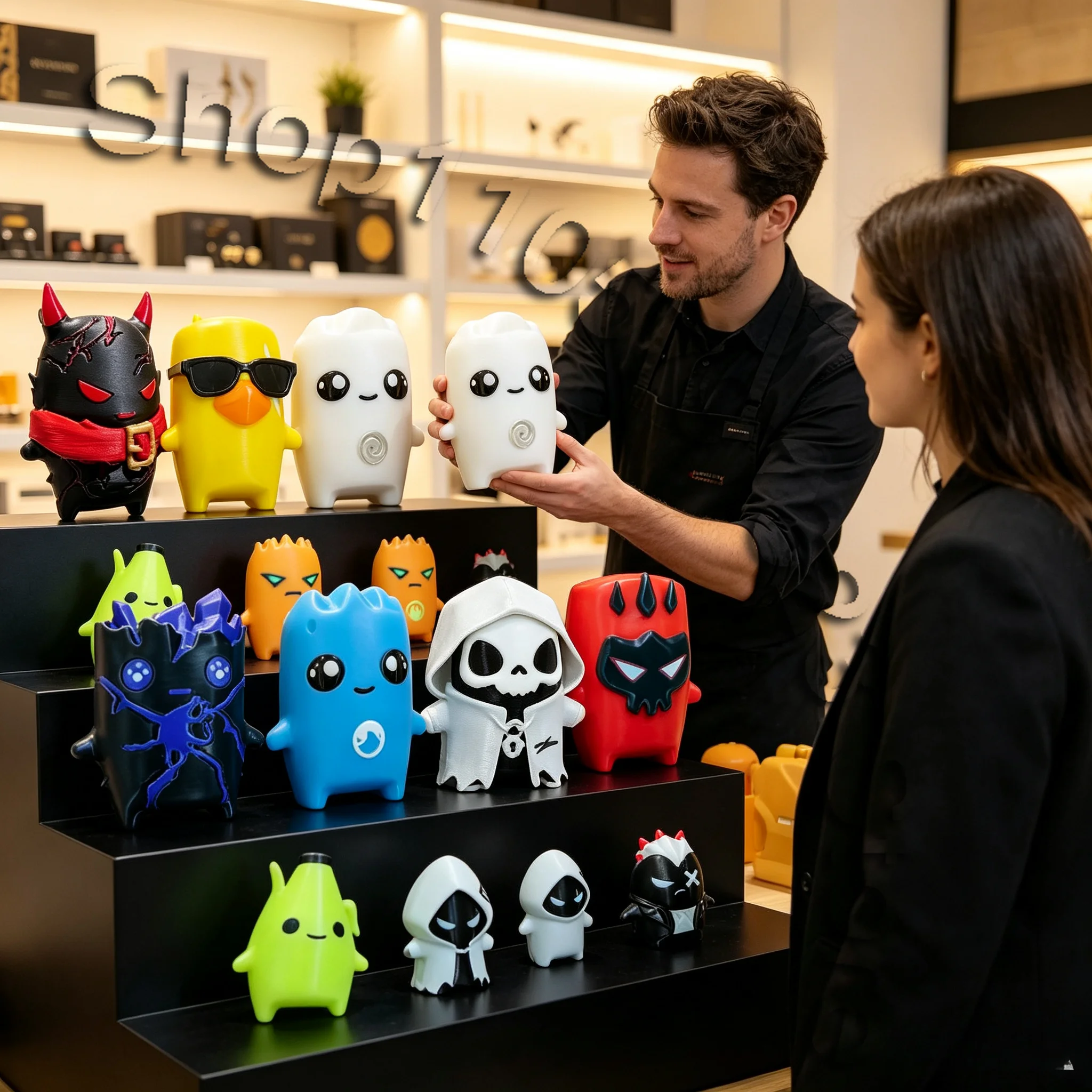 Cute 3D printed cartoon game character statue Kawaii mini alien elf statue, desktop decoration collection model