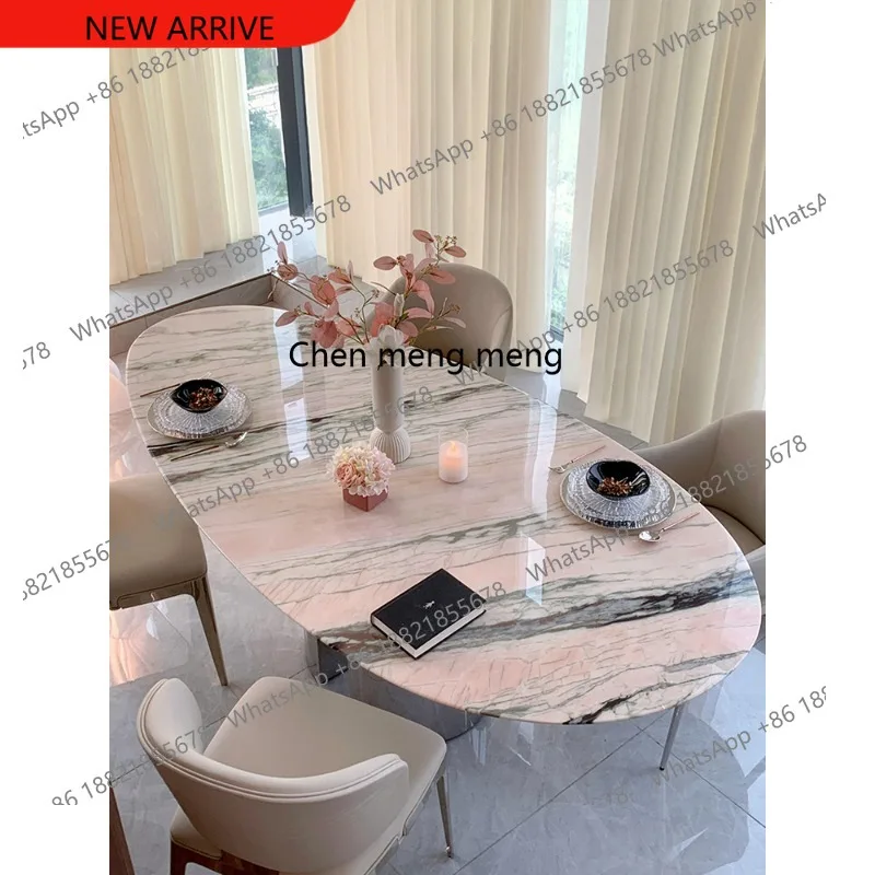 D178 Designer high-end marble water drop dining table tobacco powder natural luxury stone restaurant