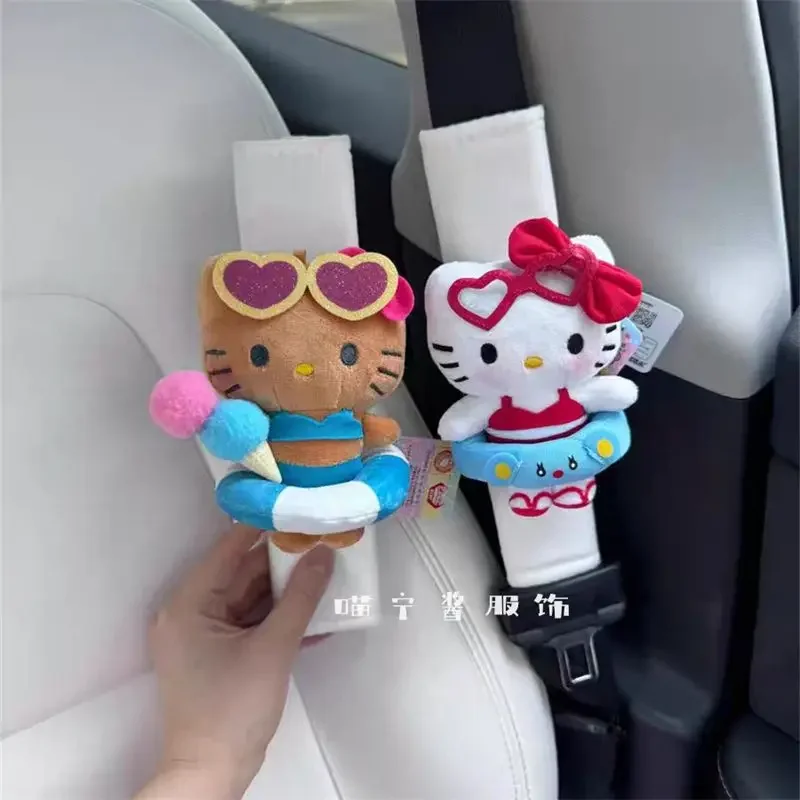 Hello Kitty Cute Car Plush Doll Seat Belt Anti-Suffocation Shoulder Cover Fashion Kawaii Doll Car Decoration Accessories Gift