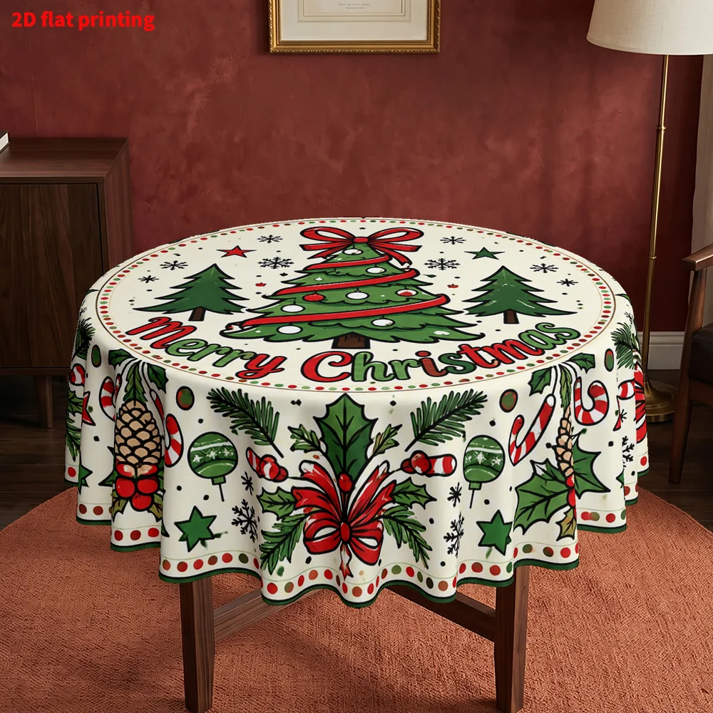 1-Pack, 2D flat print round tablecloth, Christmas tree and daisy print tablecloth, home kitchen and dining decor