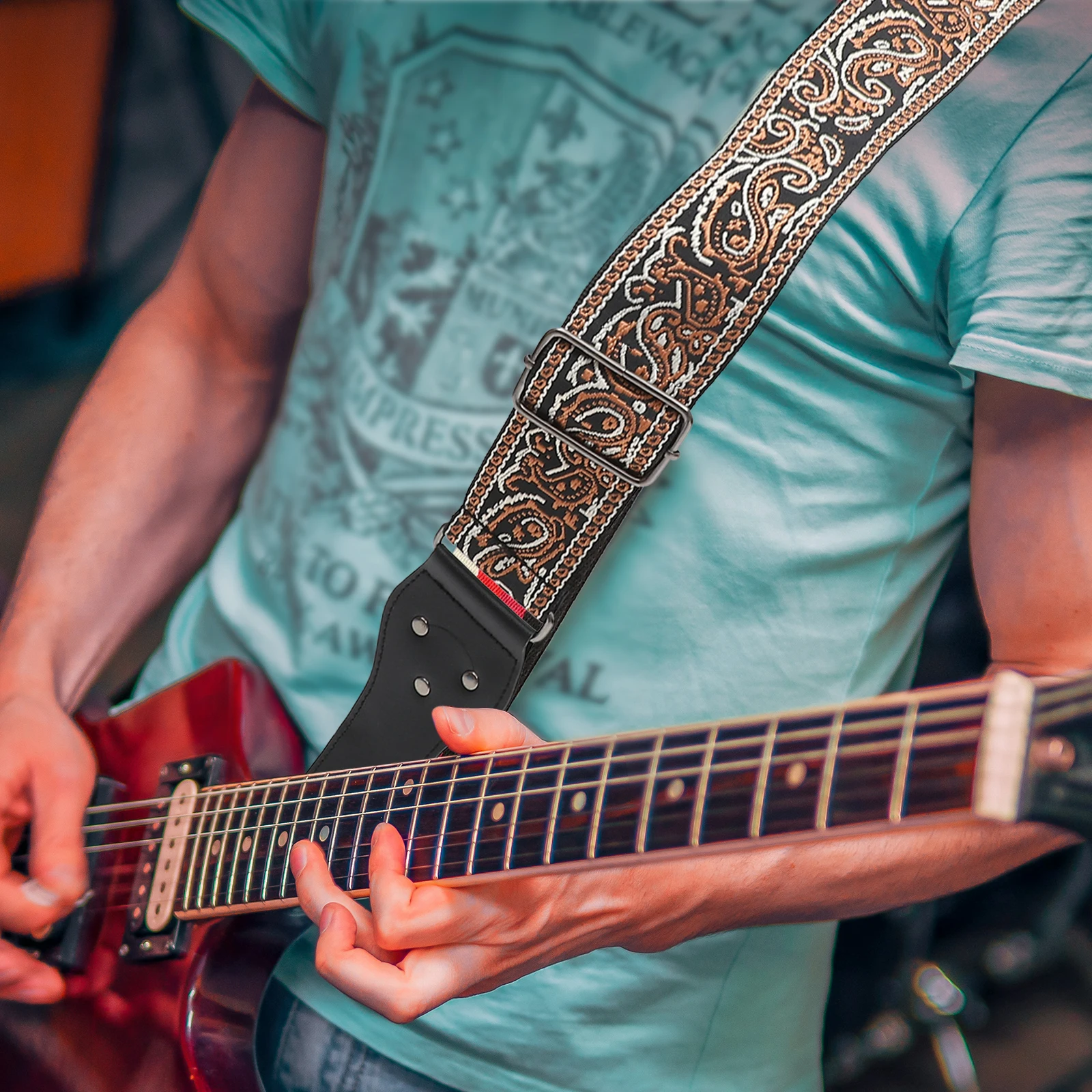 

1 Set Guitar Strap Fashionable Brown Electric Acoustic Guitar Strap Wide Comfortable Fit with Picks