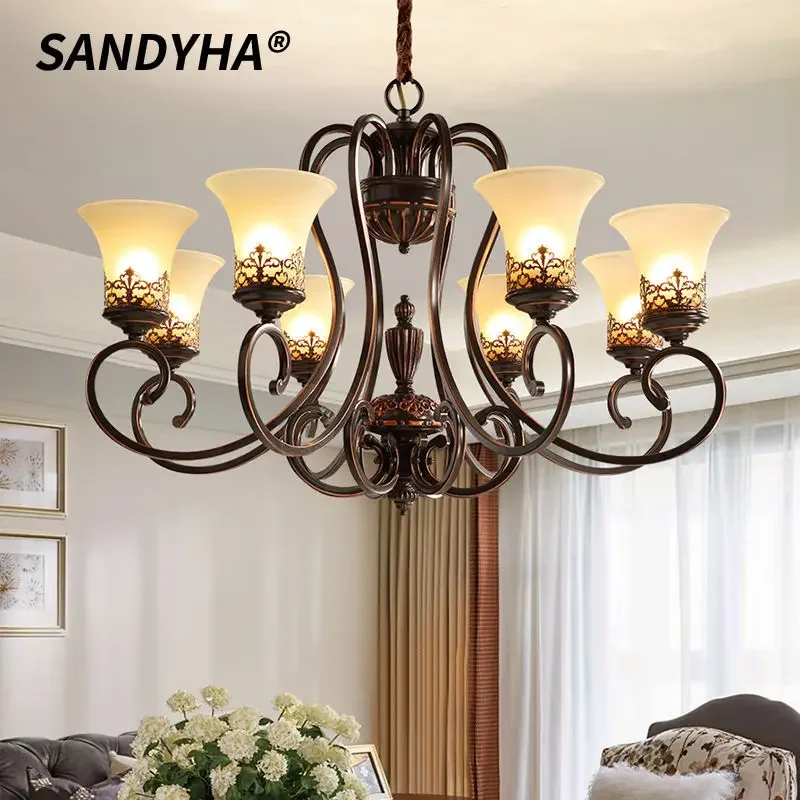

SANDYHA Vintage American Pendant Lights LED Chandelier for Living Room Bedroom Restaurant Hotel Lobbies Stylish Home Decoration