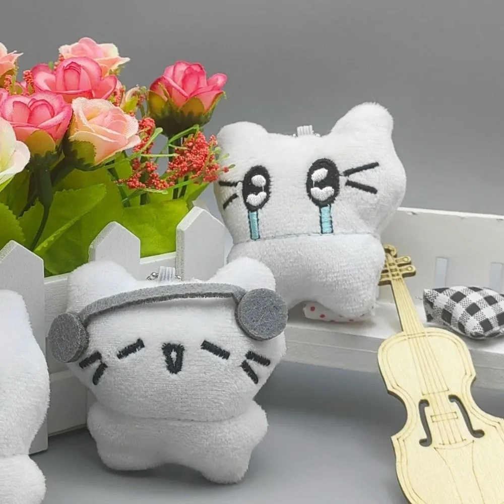 Bag Hanging Funny Earphones Cat Pendant Cartoon Bag Hanging Sad Cat Keychain Key Ring Couple