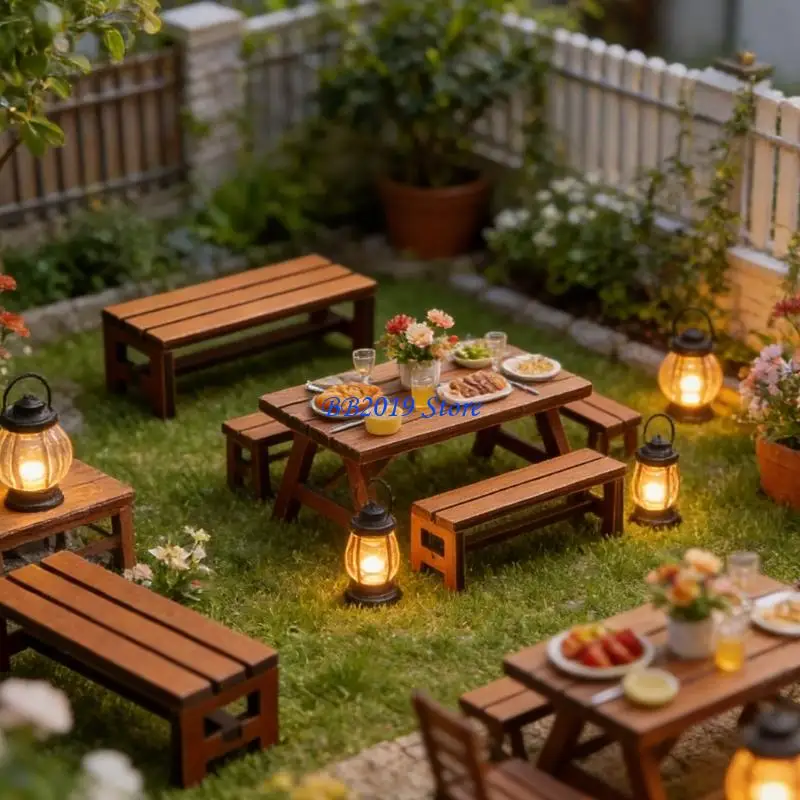 Q0KB Miniature Outdoor Benches for 1/12 Scale Dollhouses Gardens Setting