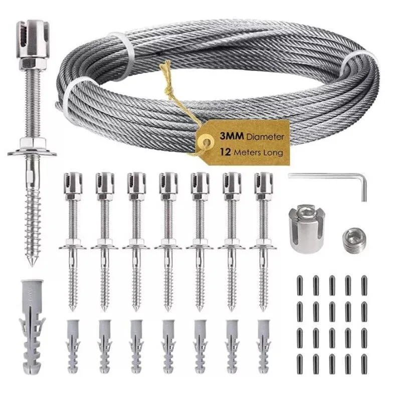 

Trellis Climbing Rope System Kit Stainless Steel Wire Cable with Screws Plants Vines With Brackets 8 Holders 12M Rope