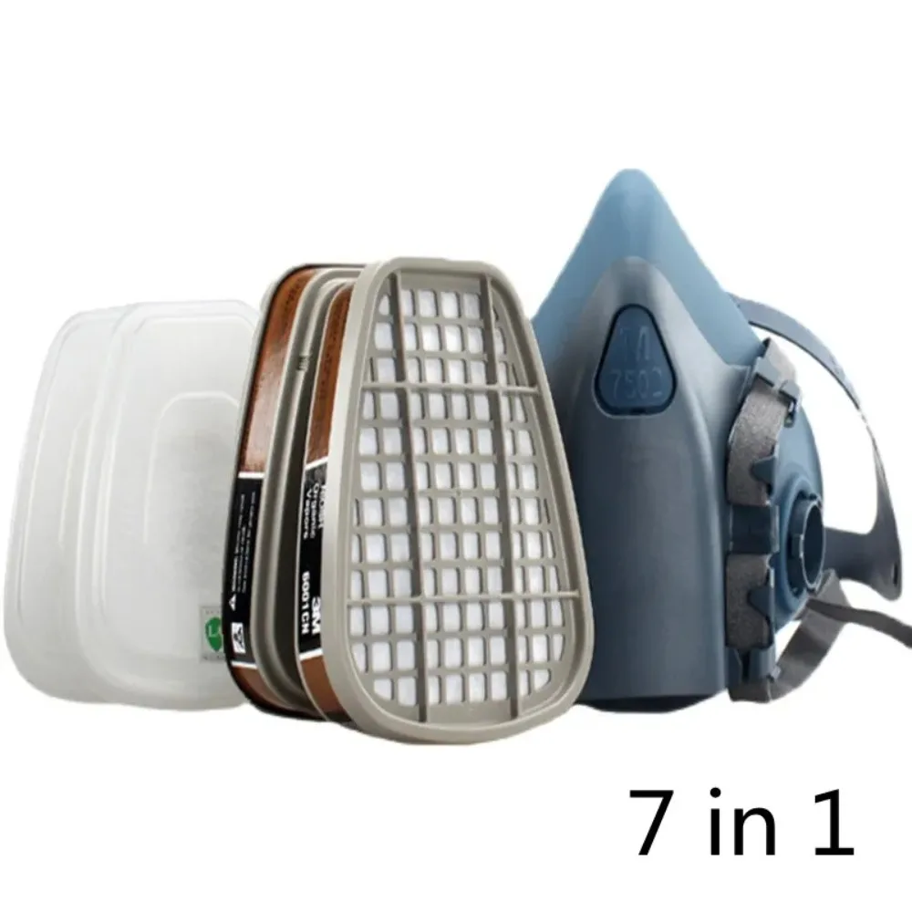 7 em 1 terno 7501 7502 7503 máscara de gás industrial com filtro 6001 respirador químico para spray de tinta e proteção contra vapor orgânico
