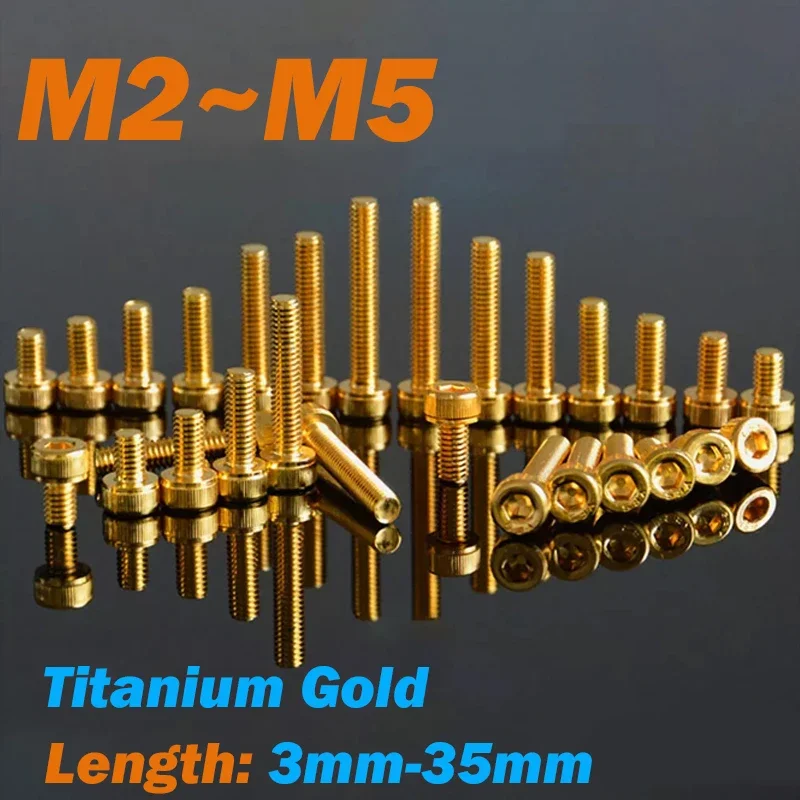 Titanium Gold Plated Allen Screw M2 M2.5 M3 M4 M5 12.9 Steel Cup Head Socket Cap ScrewHex Head Allen Bolt Length 4-35mm