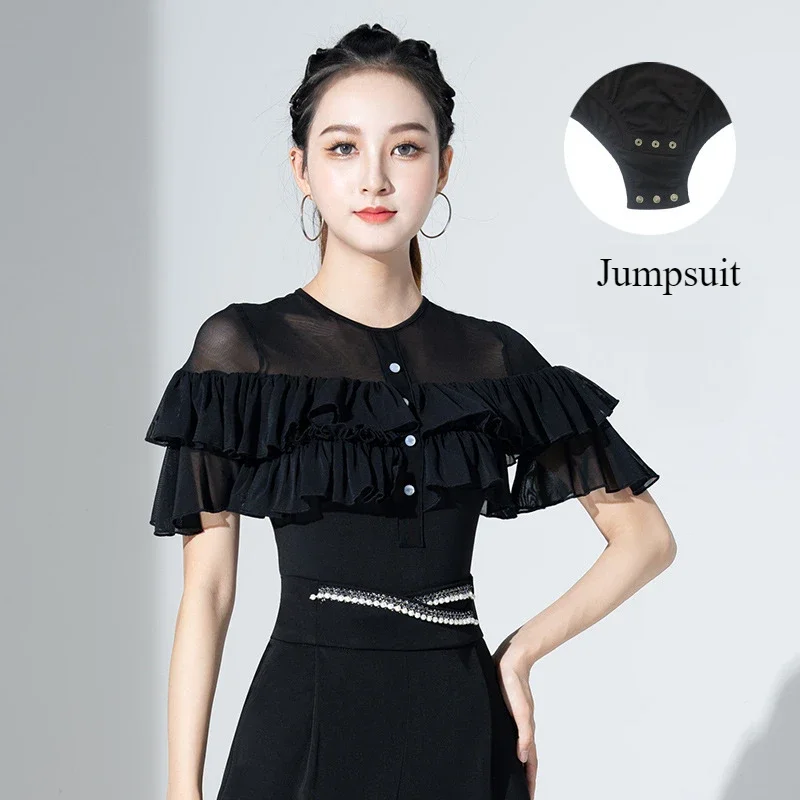 Mesh Patchwork Latin Dance Practice Suit Ballroom Belly Costume Middle Sleeves Top Women\'s Dance Suit Top Evening Dresses Shirt