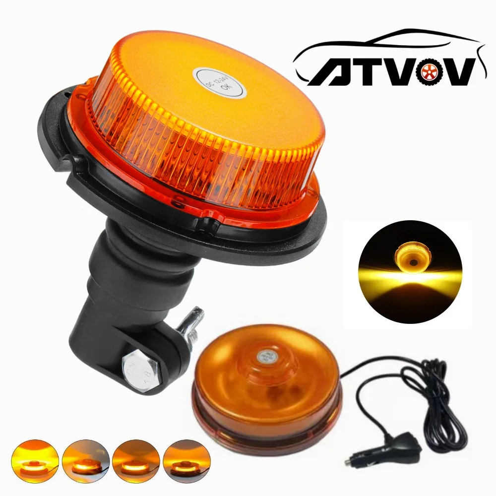 ATVOV 12V 24V LED Warning Emergency Strobe Light Flashing Beacon Rotating Police Lamp Magnetic Base Car Truck Tractor Waterproof