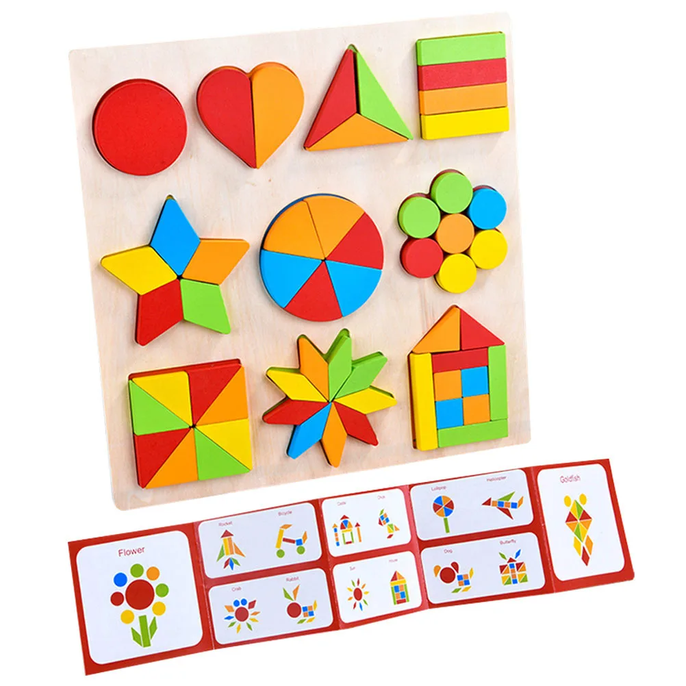 1 set 1 Set Wooden Geometric Shape Matching Board Kids Educational Montessori Color Sensory For Toddlers Early