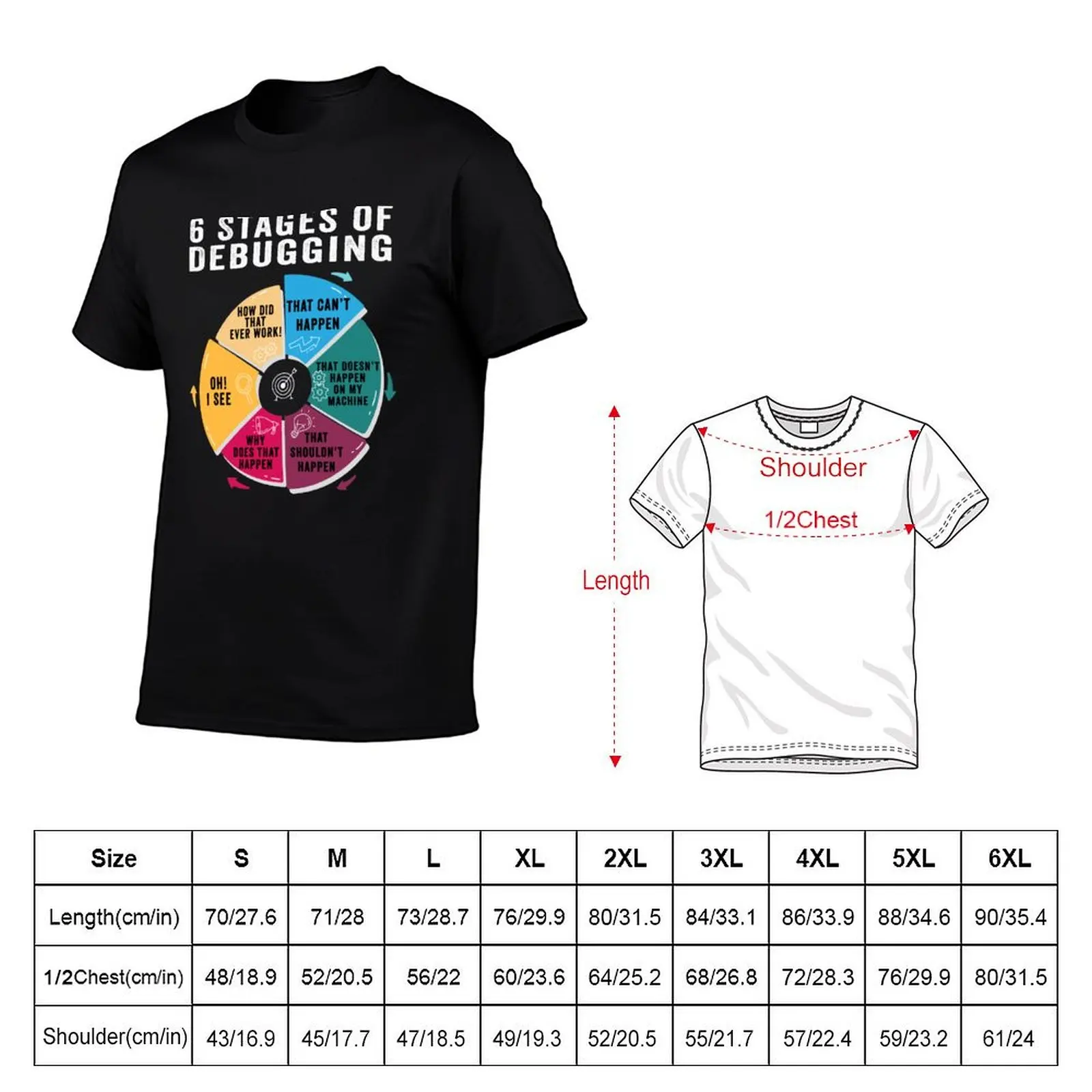 6 Stages of Debugging Sarcastic Programming Computer Science T-Shirt Streetwear Print Tee Shirt