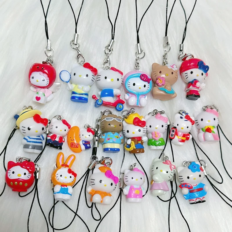 Kawaii Western Cowboy Hello Kitty Mobile Phone Pendant Cute Charm Pink Bow Singing Hello Kitty Rabbit Keychain Bag Pendant Gift