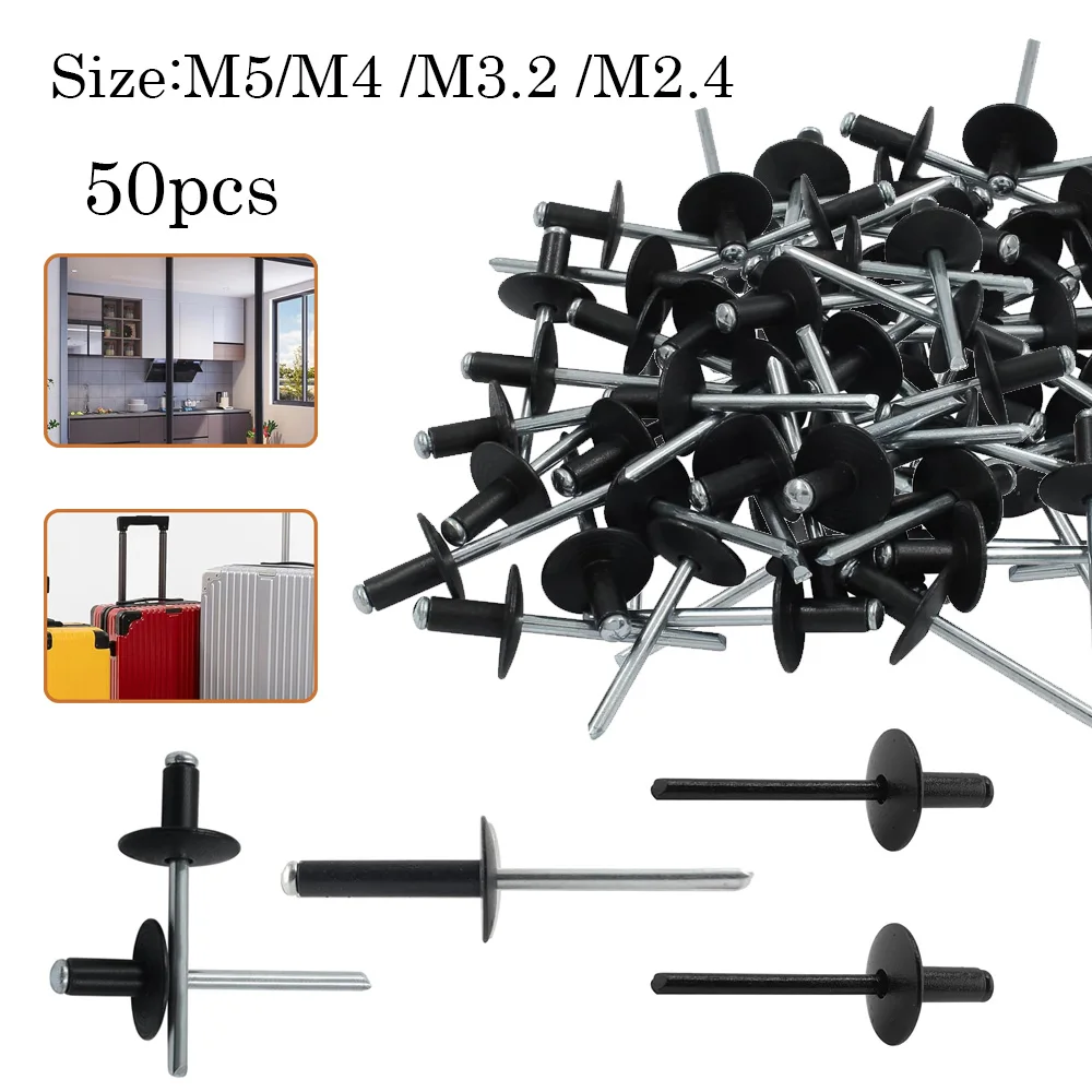 50pcs Black Aluminum Blind Rivets M2.4 M3.2 M4 M5, Dome Head Rivets for Aluminum Sheet Steel, Durables Exhaust Mandrel Rivets