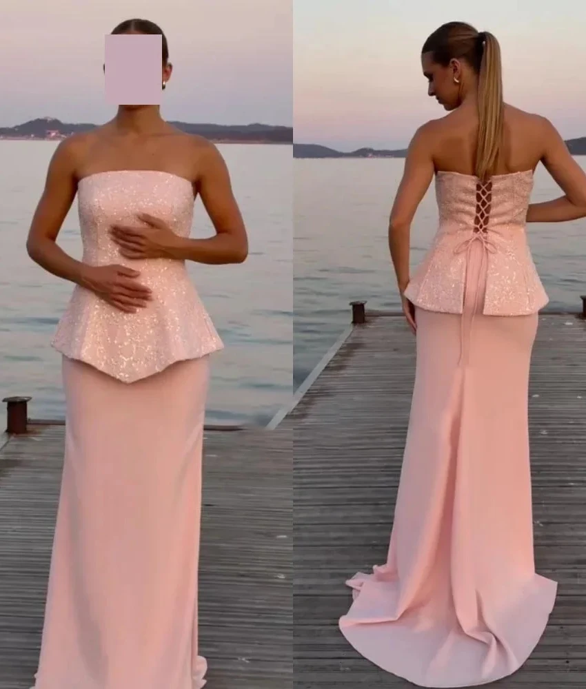 Abito da sera con paillettes a sirena in jersey sexy personalizzato Abito da sera con paillettes senza spalline di alta qualità senza maniche lungo fino al pavimento