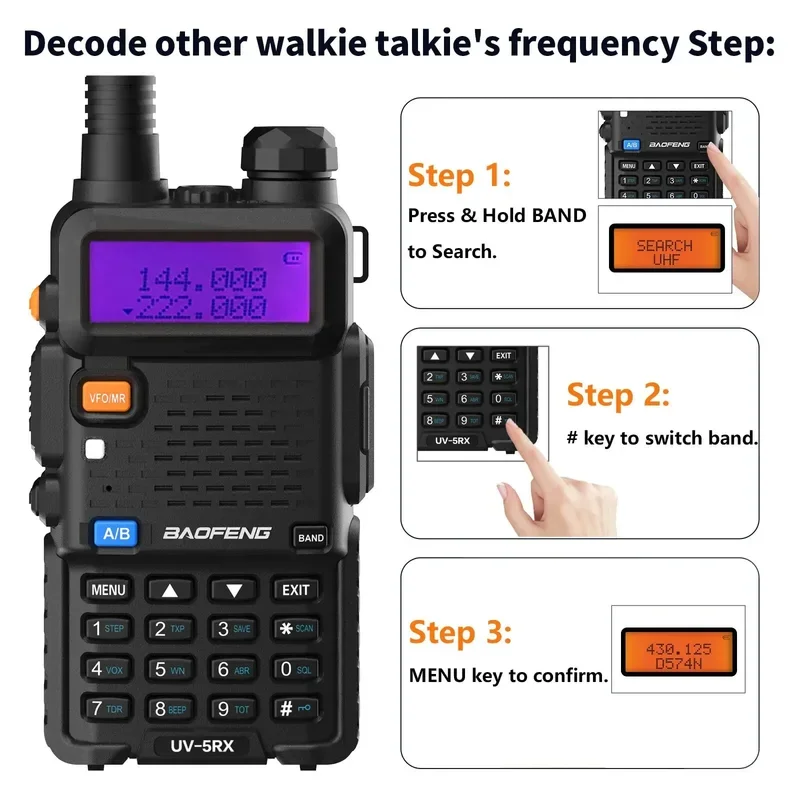 جهاز اتصال لاسلكي طويل المدى Baofeng 5RX ، نطاق هوائي ، لاسلكي ، تردد نسخ ، نطاقات كاملة ، AM ، FM ، ، K5 لحم الخنزير ، راديو ثنائي الاتجاه ، 2 Way
