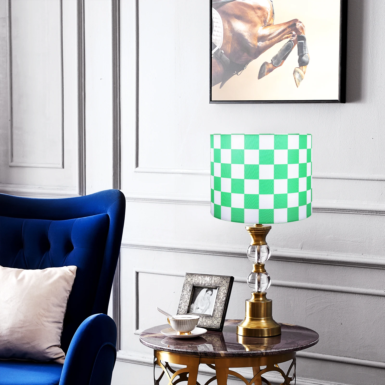 Fabric Drum Lamp Shade Checkered 12.5X25Cm Replacement For Table Floor Wall Desk Lamp Black White Linen Shade Lighting Accessory