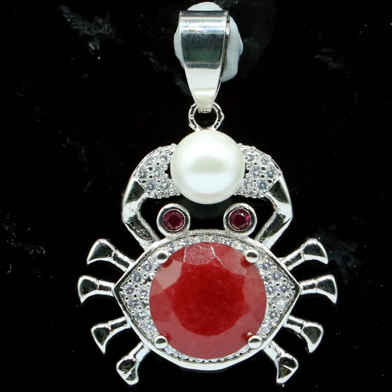 Buy 3 Get 1 Free 32x22mm Crab Shape Real Red Ruby Green Emerald Blue Sapphire Tourmaline Silver Pendant