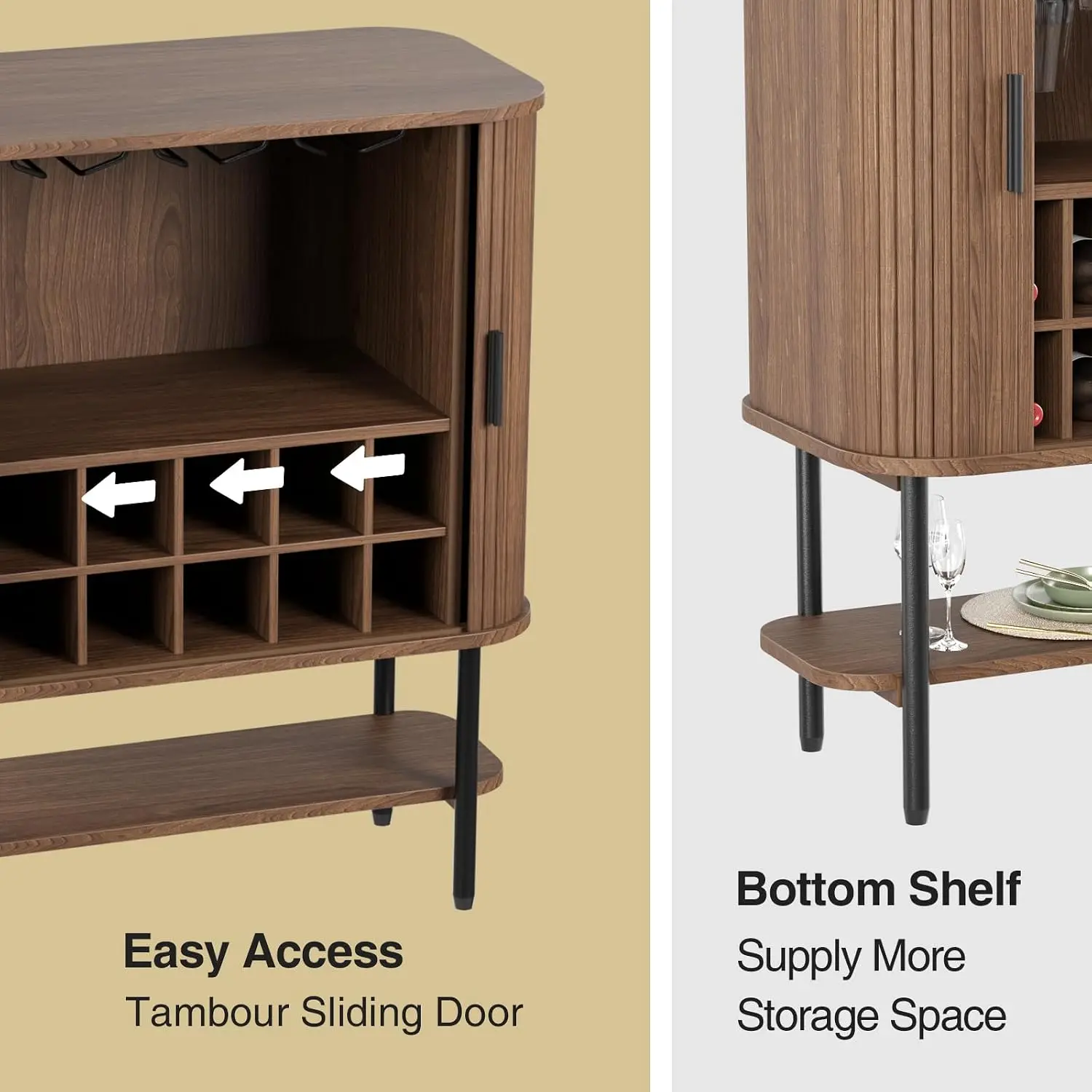Fluted Coffee & Wine Bar Cabinet with Storage Sliding Doors, Customized