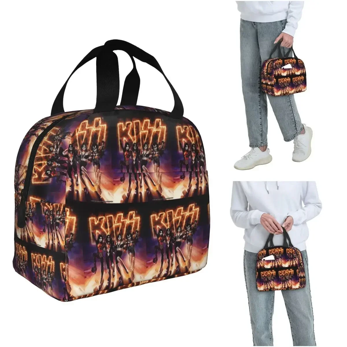 KISS The Band - Destroyer Fire Log Insulated Lunch Bag for Women Children Portable Food Boxes Thermal Lunch Box Tote