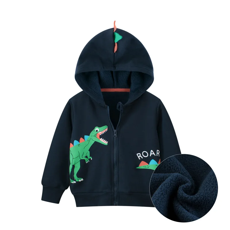 2024 Spring Dinosaurs Cartoon Hoodie Clothes for Boys Girls Fleece Cotton Zipper Casual Simplified Coat Sweatshirt Clothing