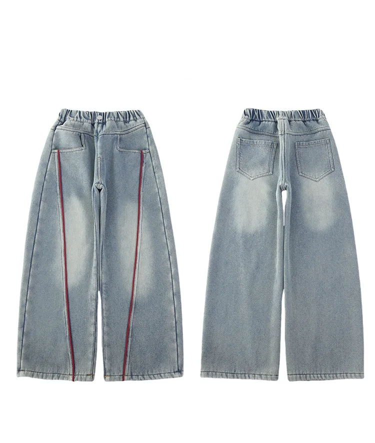 Markendesign Kinder Verdickte Winter-Warmjeans für Mädchen, Lose Gerade Kaschmir-Gefütterte Jeanshosen, Isolierte Denim-Hosen für Kinder – Detail 7
