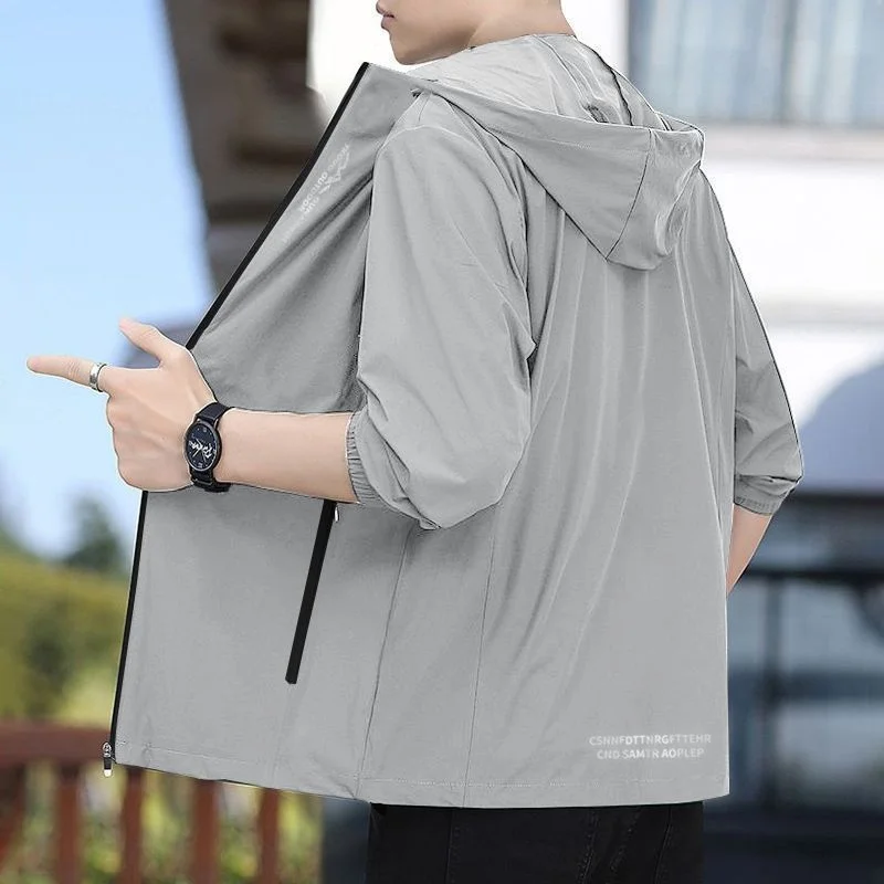 Men's Ice Silk Hat UV Protection Clothing Summer Ultra-Thin Fashionable Versatile Light Weight Sunscreen Outfit Skin Shirt