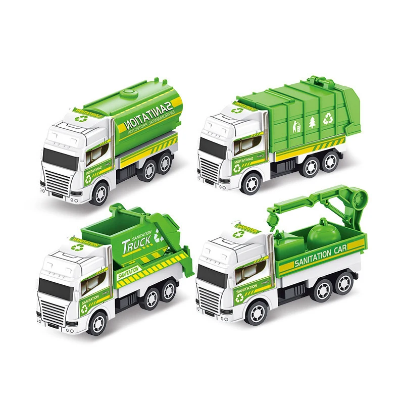 1pc Kids Toys Car Inertia Sanitation Truck Models Pull Back Military Engineering Vehicle Fire Engine Boy Toys For Children Gift