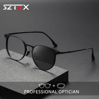 SZTSZX nuevas gafas graduadas personalizadas de aluminio y magnesio para hombre, gafas de lectura circulares Retro, gafas antiluz azul para miopía