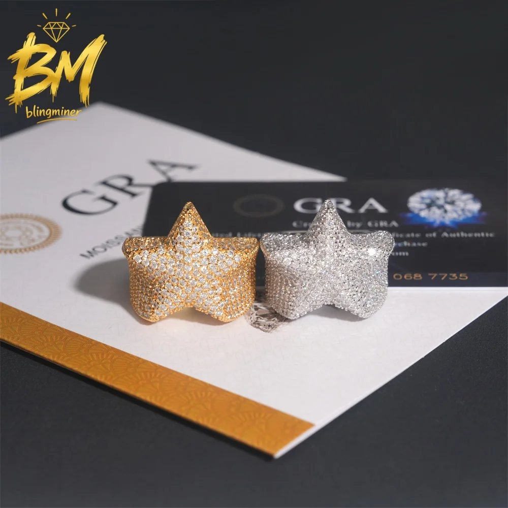 Blingminer Hip Hop Star VVS Moissanite Rings For Men Women S925 Silver Finger Jewelry Pass Diamonds Tester GRA Free Shipping