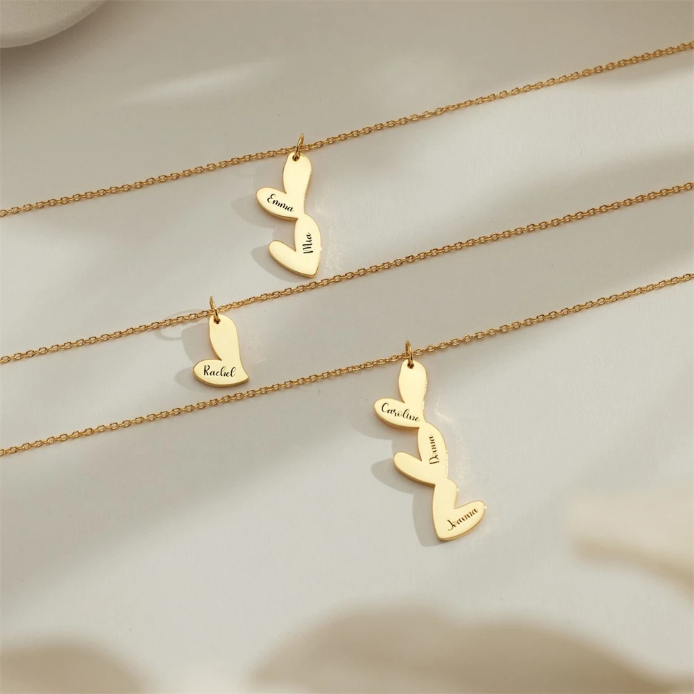 Personalized Multiple Heart Name Necklace Engraved Stainless Steel Couple Best Sister Gift Statement Nameplate Jewelry
