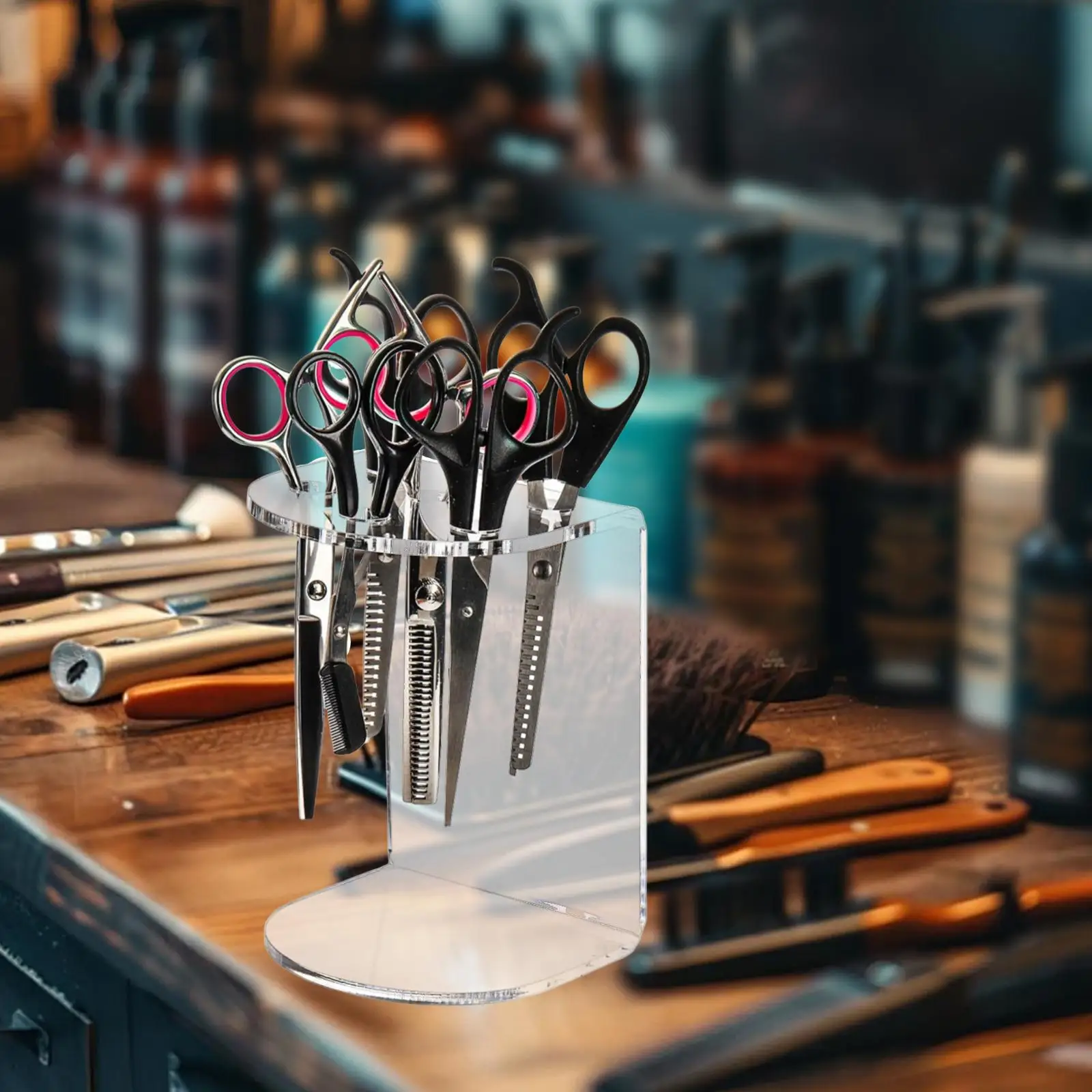Clear Acrylic Shear Display Stand Six Slot Scissors Storage Rack Hair Tools for Dog Grooming Hairdresser Barber Shop view 5