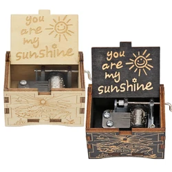 New You Are My Sunshine Music Box Engraving Pattern Wooden Hand Cranked Musical Box Birthday Present Mother's Day Gifts for Mom