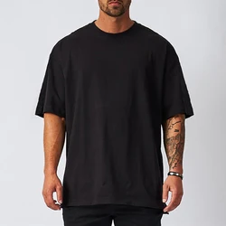 Men T Shirt Cotton Black Oversized Solid Color T-shirt White Blank Big Size Women Vintage T-Shirts Men's Clothes